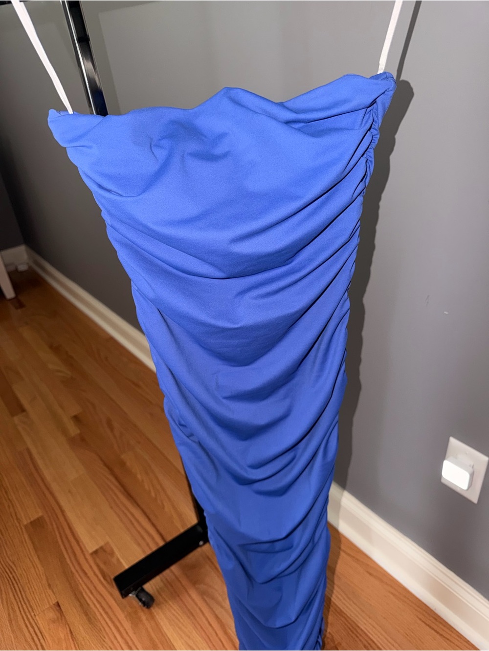 Blue Ruched Strapless Women’s Dress